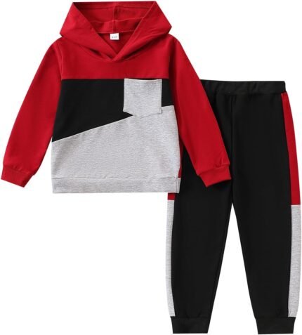Boys 2 Piece Color Block Sweatsuit Set Long Sleeve Hoodie and Jogger Pants